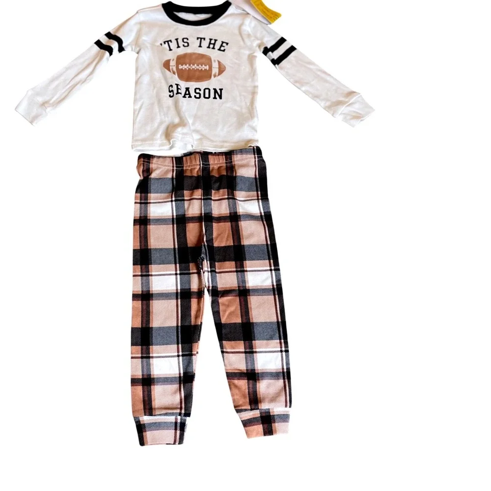 PJ Place Baby Football Pajama Set 9-12M 'Tis the Season Plaid Cotton NWT